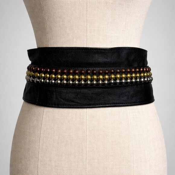 Vintage 80's very Wide Studded statement Belt womens black leather punk Sz Small - Picture 8 of 8